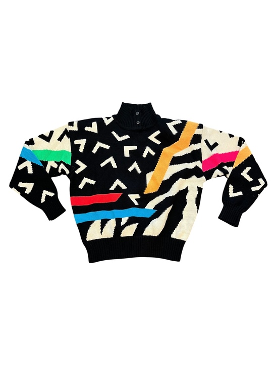 Obermeyer Sweaters - Obermeyer black vintage 80's women's patterned turtleneck sweater